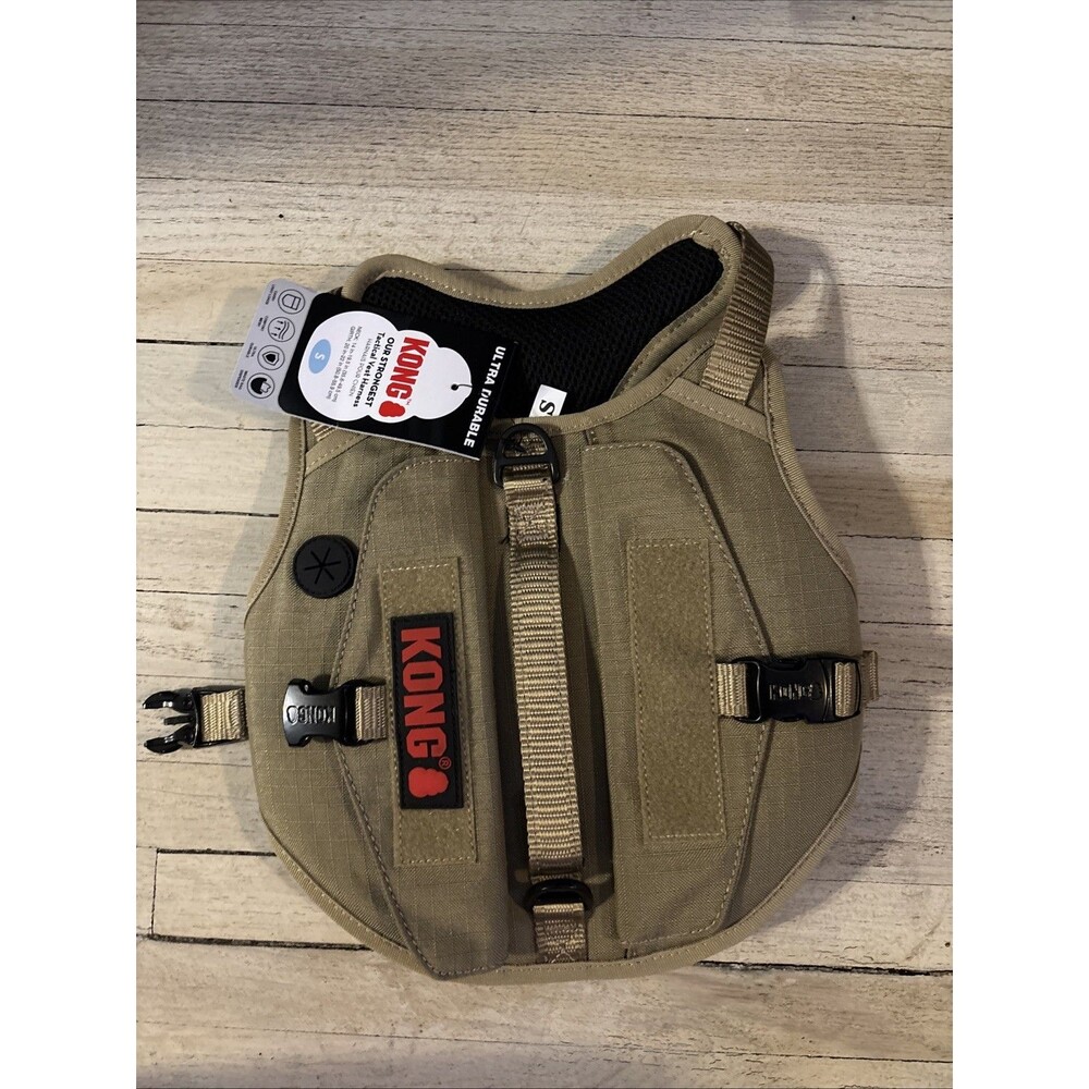 Kong Small Durable Military Tactical Vest Dog Harness Tan Side Bags Metal Clips